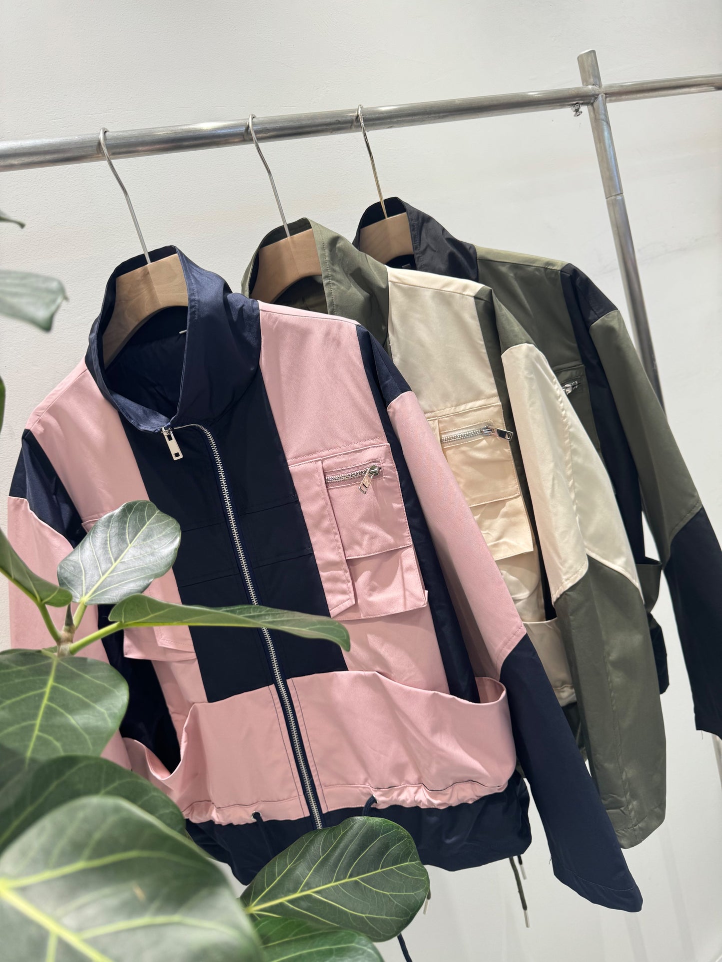 バックギャザー カラーブロック トラックジャケット