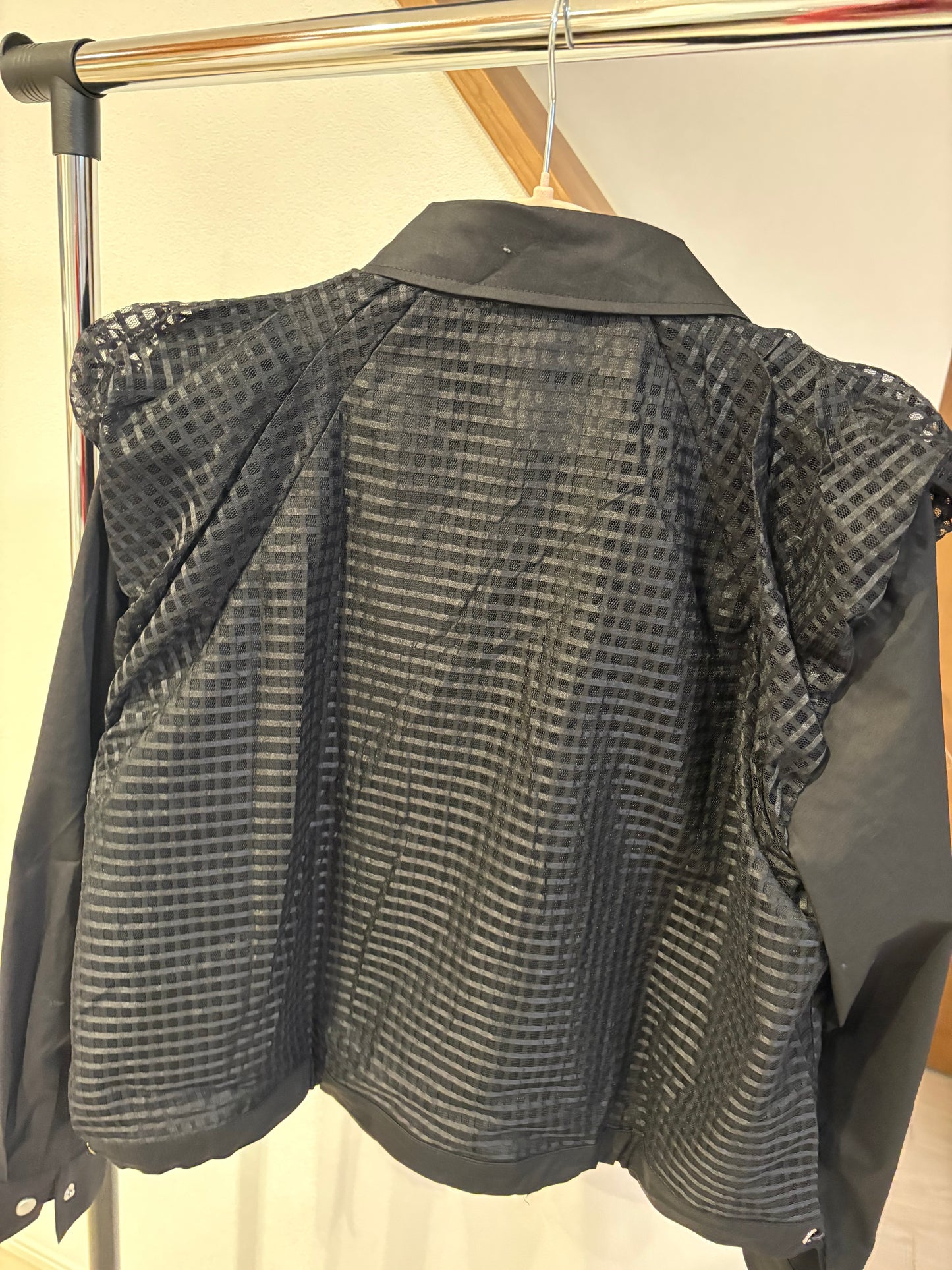 立体レース&ショルダーフリル 異素材切替 シアーシャツ