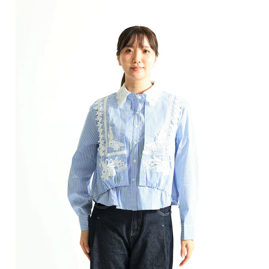 フラワーレース装飾 シャツブラウス