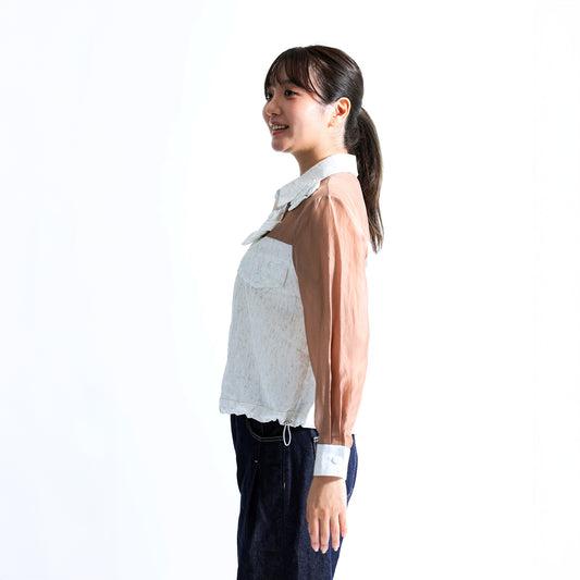 【光を纏う】オーガンジー×杢調切替 アーキテクチャル デザインシャツ