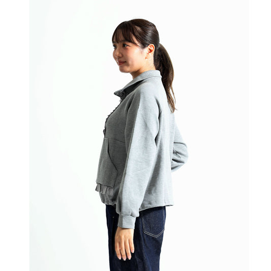 【トレンド感×甘さ】ハーフジップ フリルレイヤード デザイントレーナー