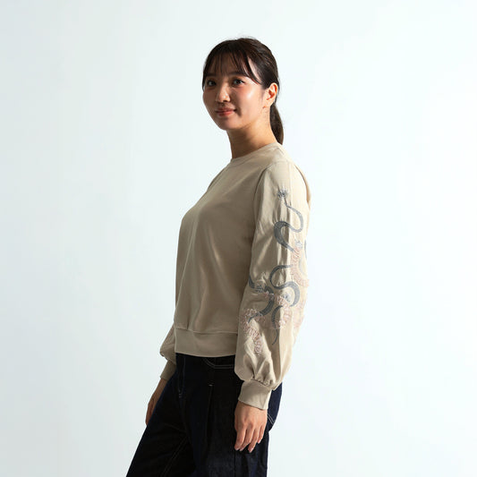 立体3Dフラワーモチーフ×袖ギャザー スウェットプルオーバー