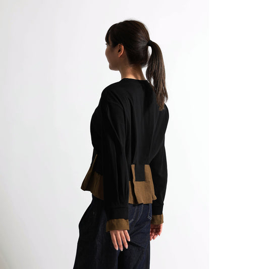 【ドッキングデザイン】裾切り替え ペプラム風プルオーバー