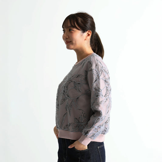 総柄立体フラワー刺繍 カットジャガード風プルオーバー