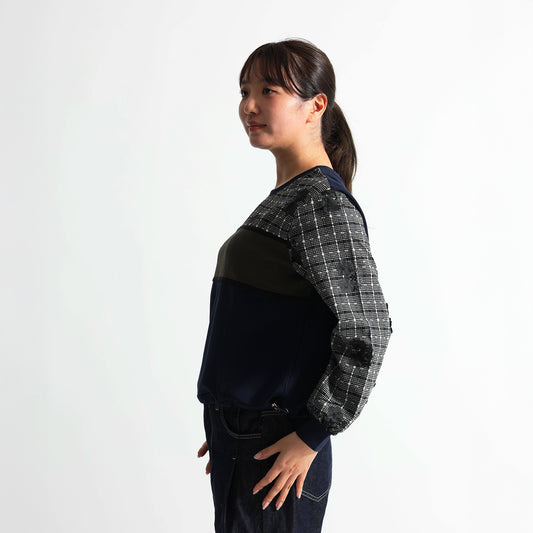 チェック×フラワー切り替えデザイントップス