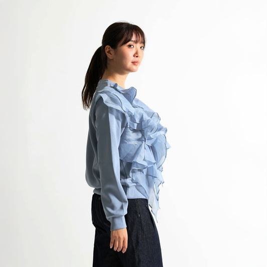【大人フェミニン】アシンメトリー ラッフルフリル クルーネックスウェット