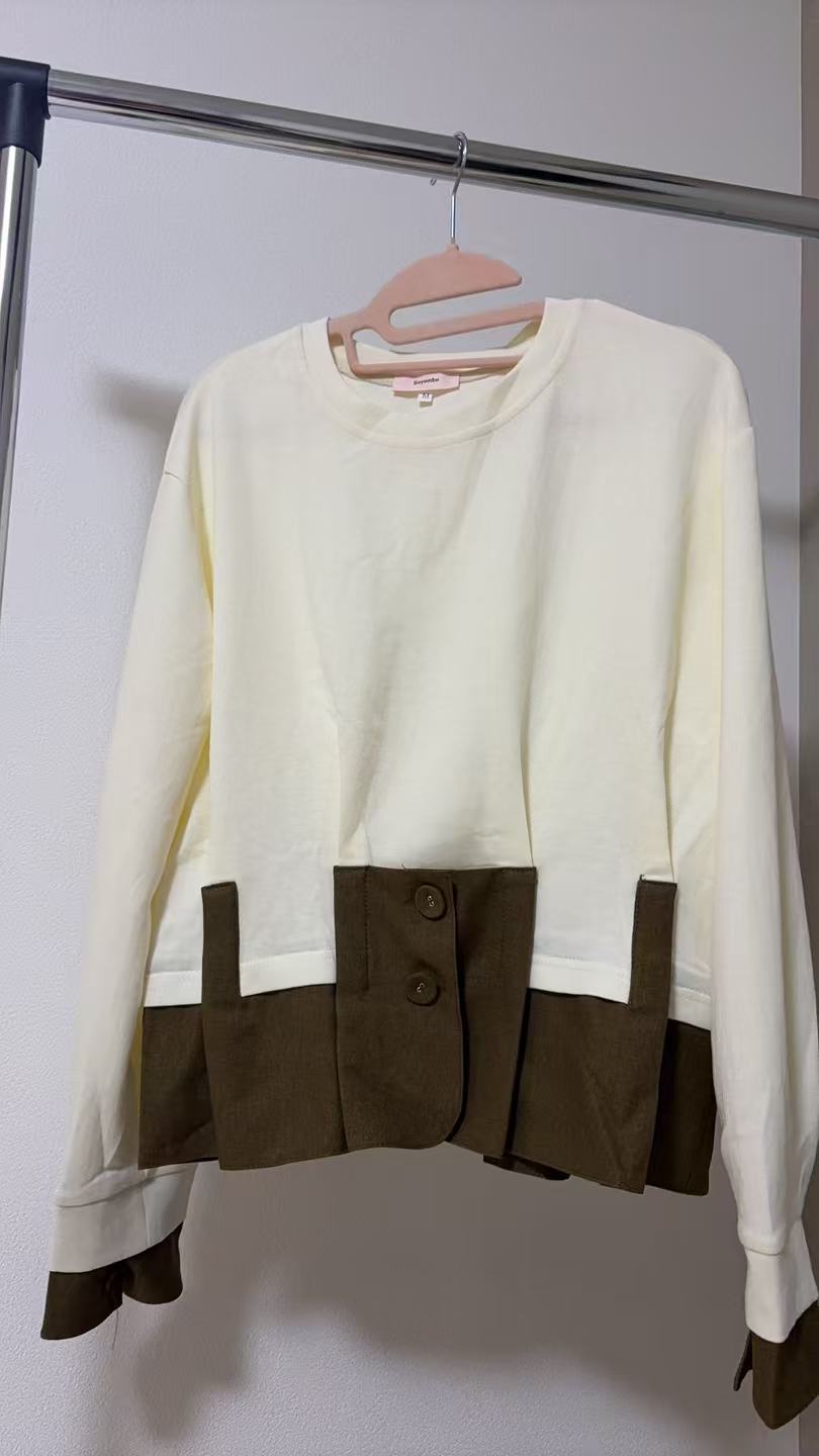 【ドッキングデザイン】裾切り替え ペプラム風プルオーバー