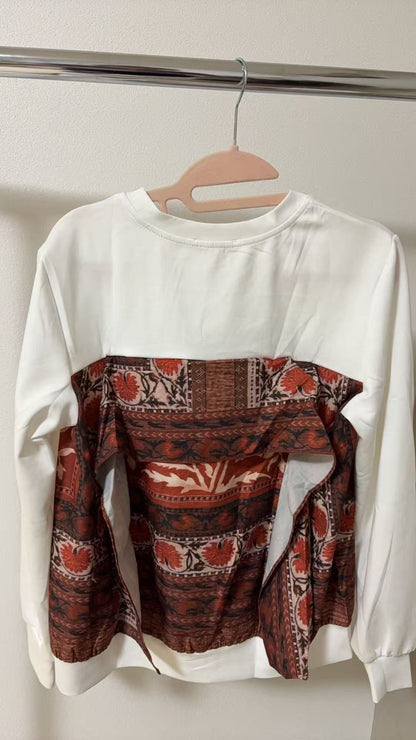 バンダナ柄パネル 異素材ドッキング スウェットトップス