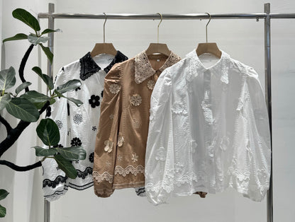 立体フラワー刺繍レースカラー ブラウス