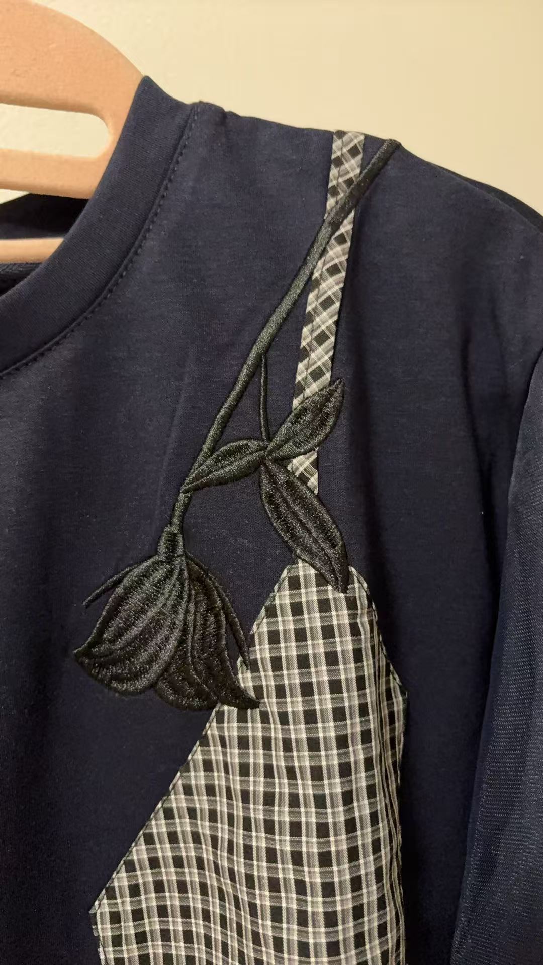 ビスチェ風ドッキング レース×チェック柄 シアースリーブトップス（全4色）