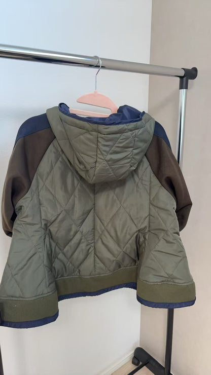 異素材コンビ ダイヤモンドキルト ハイブリッド・フーディージャケット