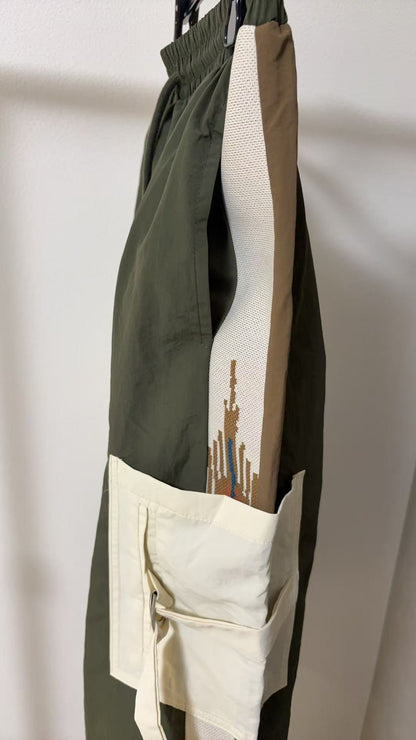 エスニック刺繍 レイヤード ラップデザイン ロングスカート / テック モード系 ワイドボトムス