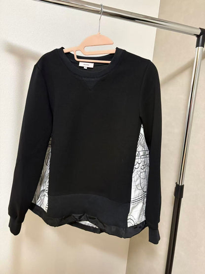 バックボタニカル柄 異素材ドッキング 裾ドロストトップス（全3色）