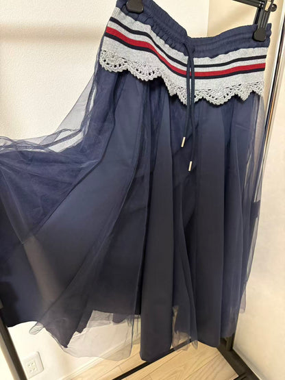 レース×チュール切替 イージーフレアスカート