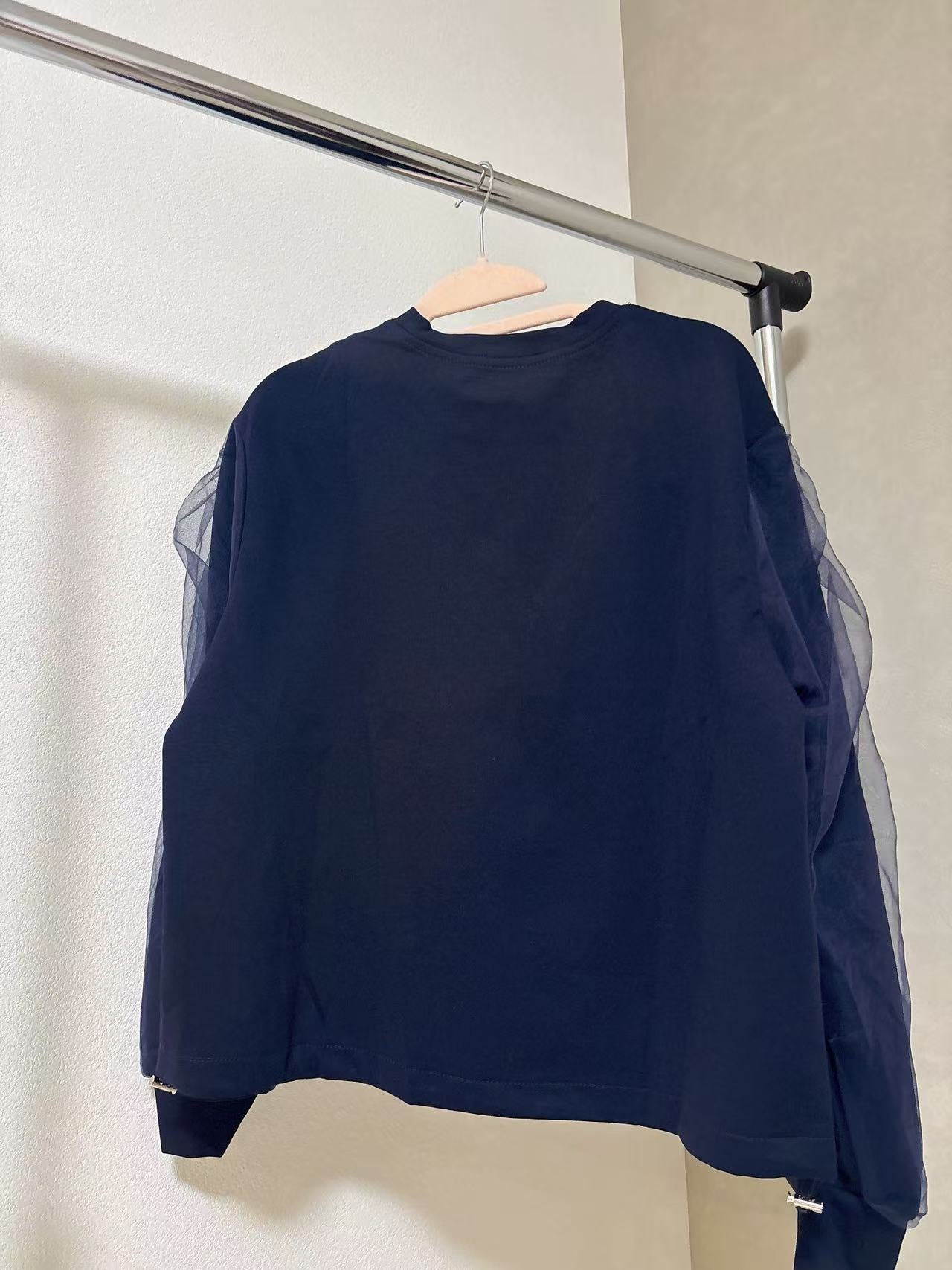 ビスチェ風ドッキング レース×チェック柄 シアースリーブトップス（全4色）