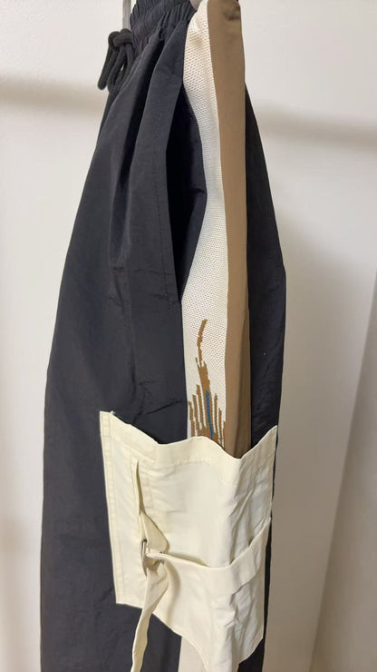 エスニック刺繍 レイヤード ラップデザイン ロングスカート / テック モード系 ワイドボトムス