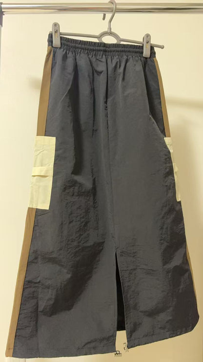 エスニック刺繍 レイヤード ラップデザイン ロングスカート / テック モード系 ワイドボトムス