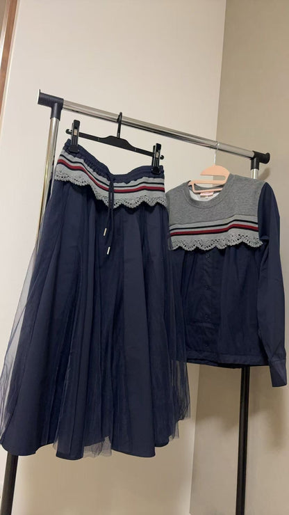 レース×チュール切替 イージーフレアスカート