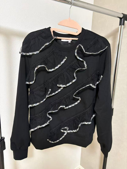 斜めシアーフリル バイカラーパイピング デザイントップス（全3色）