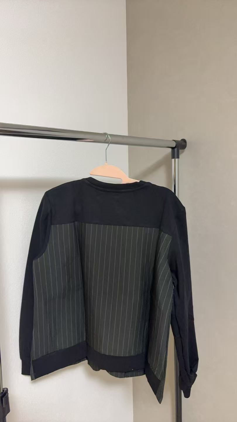 レース×ストライプ 異素材パッチワーク デザイントップス（全3色）