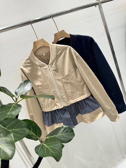 [Redefining cute for adults] Checkered frill MA-1 style docking blouson