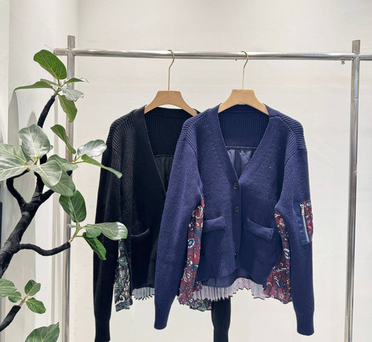 バックプリント切替 リブニットカーディガン