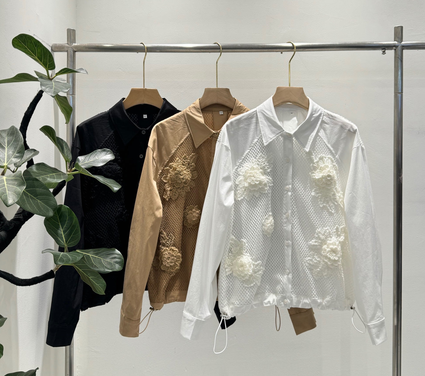 大人のシアー。フラワーモチーフ メッシュコンビ ブラウスジャケットット