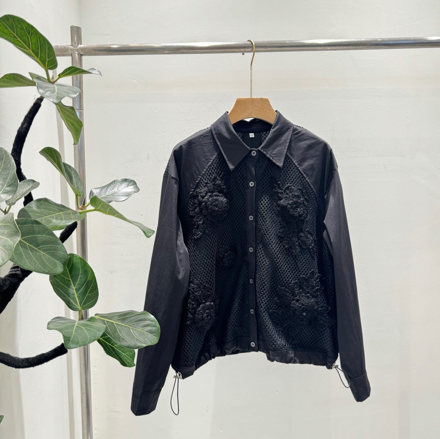 大人のシアー。フラワーモチーフ メッシュコンビ ブラウスジャケットット