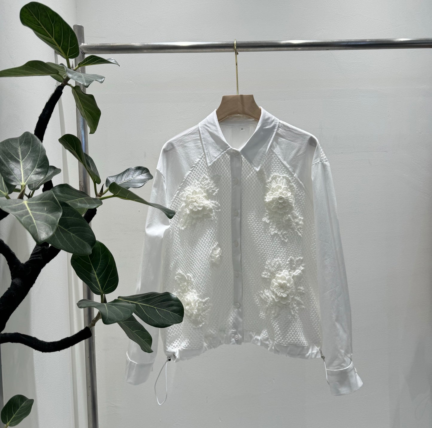 大人のシアー。フラワーモチーフ メッシュコンビ ブラウスジャケットット