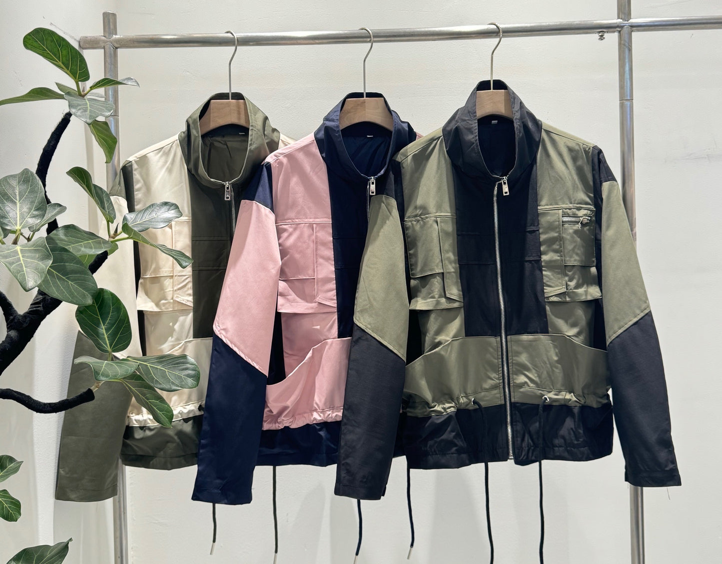 バックギャザー カラーブロック トラックジャケット