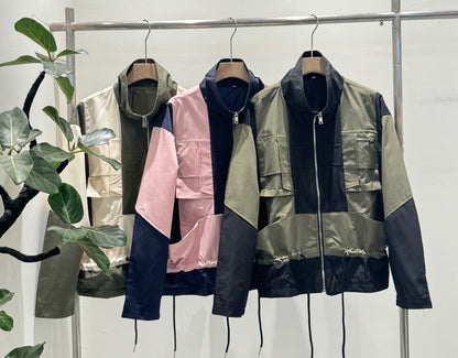 バックギャザー カラーブロック トラックジャケット