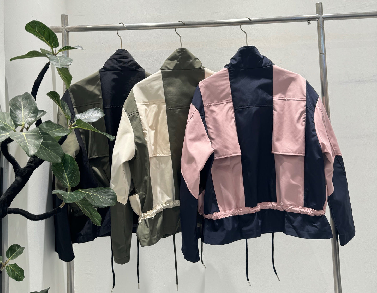 バックギャザー カラーブロック トラックジャケット