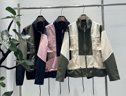 バックギャザー カラーブロック トラックジャケット