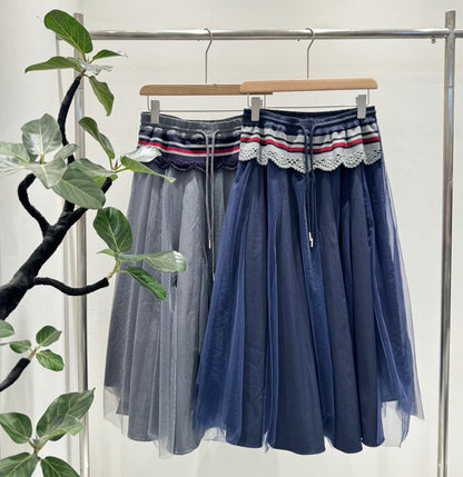 レース×チュール切替 イージーフレアスカート