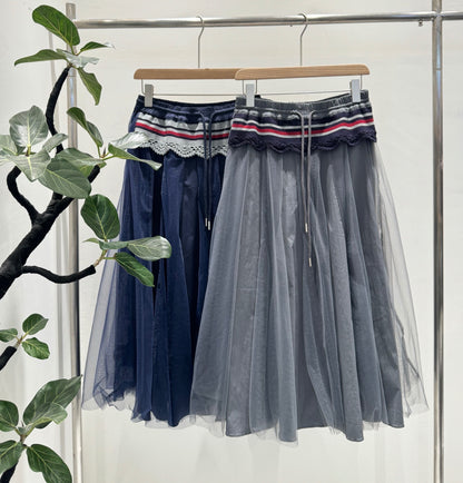 レース×チュール切替 イージーフレアスカート