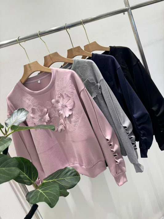 3Dモチーフ×袖ギャザー スウェットプルオーバー（全4色）