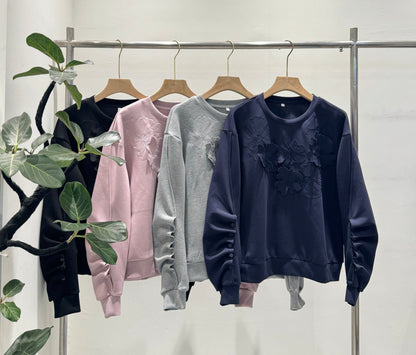 3Dモチーフ×袖ギャザー スウェットプルオーバー（全4色）