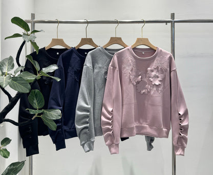 3Dモチーフ×袖ギャザー スウェットプルオーバー（全4色）