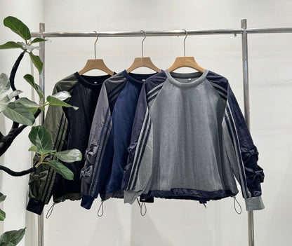 袖リボン×サイドライン 裾ドロスト デザイントップス（全3色）