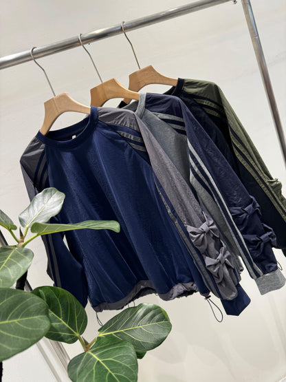 袖リボン×サイドライン 裾ドロスト デザイントップス（全3色）