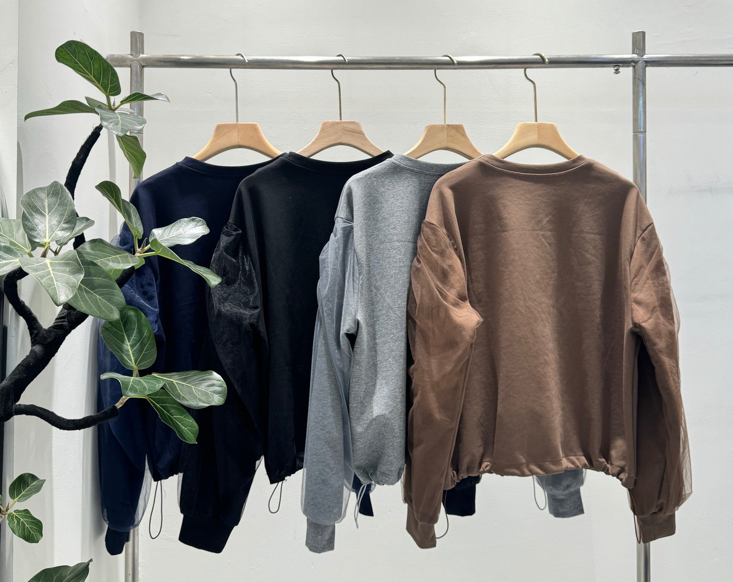 ビスチェ風ドッキング レース×チェック柄 シアースリーブトップス（全4色）