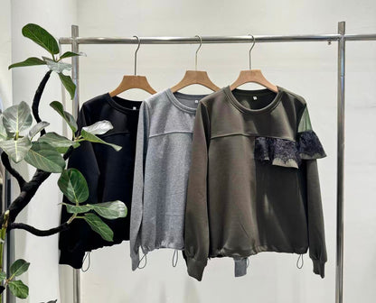 アシンメトリー シアー＆レースフリル 裾ドロストトップス（全3色）