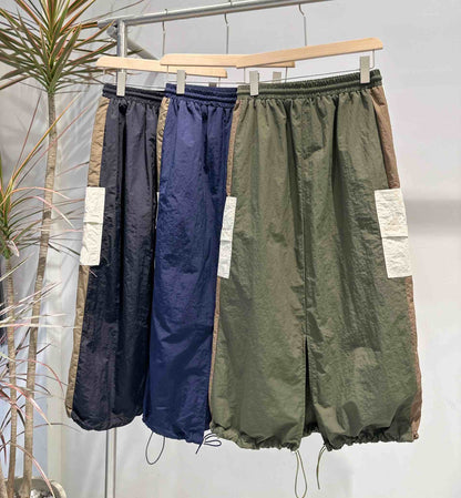 エスニック刺繍 レイヤード ラップデザイン ロングスカート / テック モード系 ワイドボトムス