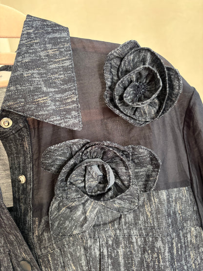 【光を纏う】オーガンジー×杢調切替 アーキテクチャル デザインシャツ