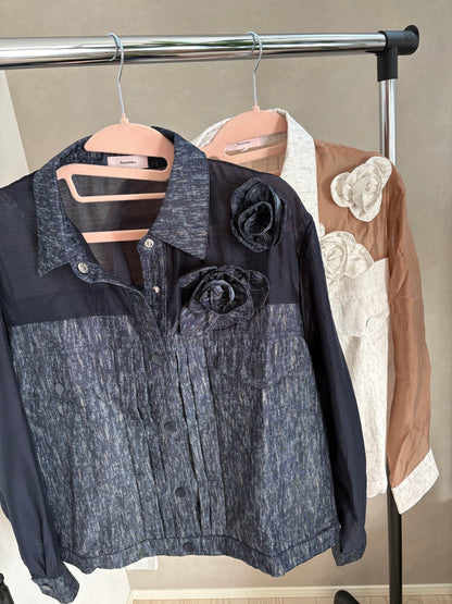 【光を纏う】オーガンジー×杢調切替 アーキテクチャル デザインシャツ