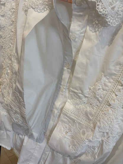 フラワーレース装飾 シャツブラウス