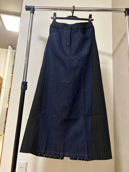 ピンストライプ切り替え 再構築デザイン デニムロングスカート