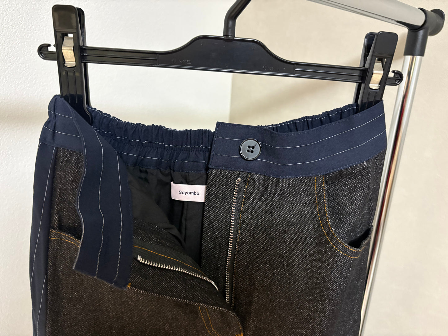 ピンストライプ切り替え 再構築デザイン デニムロングスカート