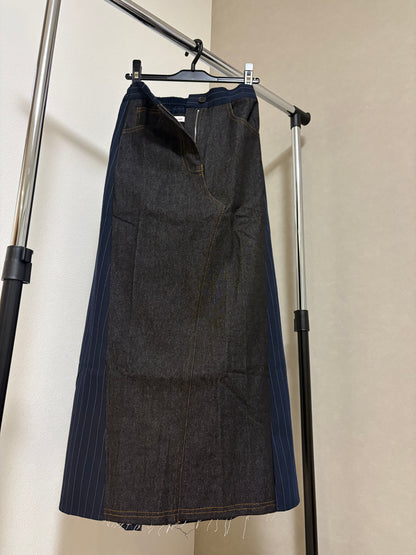 ピンストライプ切り替え 再構築デザイン デニムロングスカート