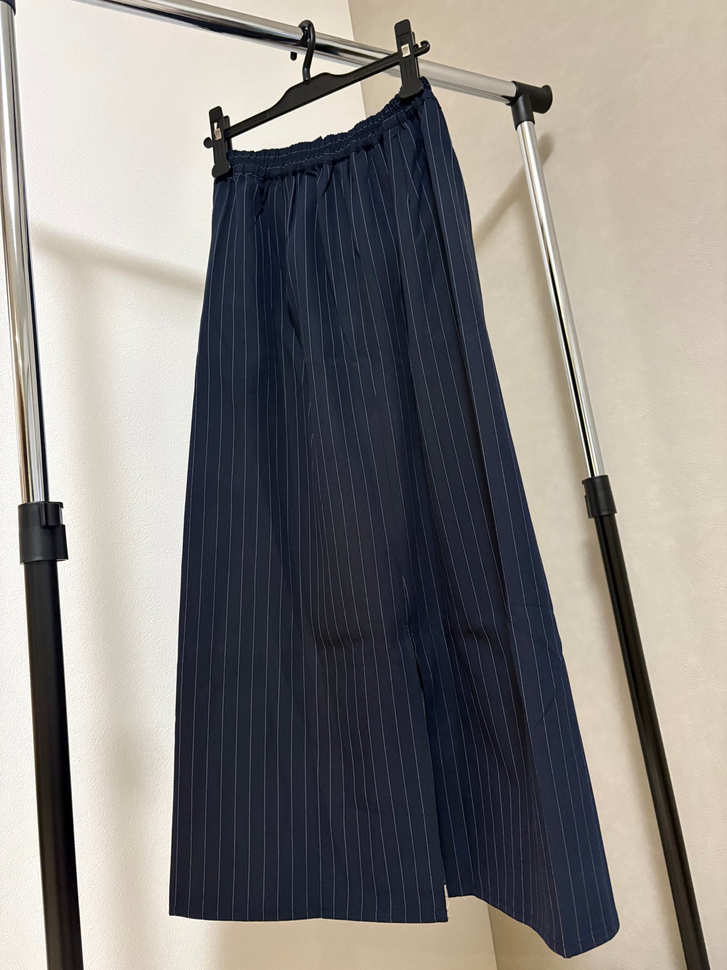 ピンストライプ切り替え 再構築デザイン デニムロングスカート
